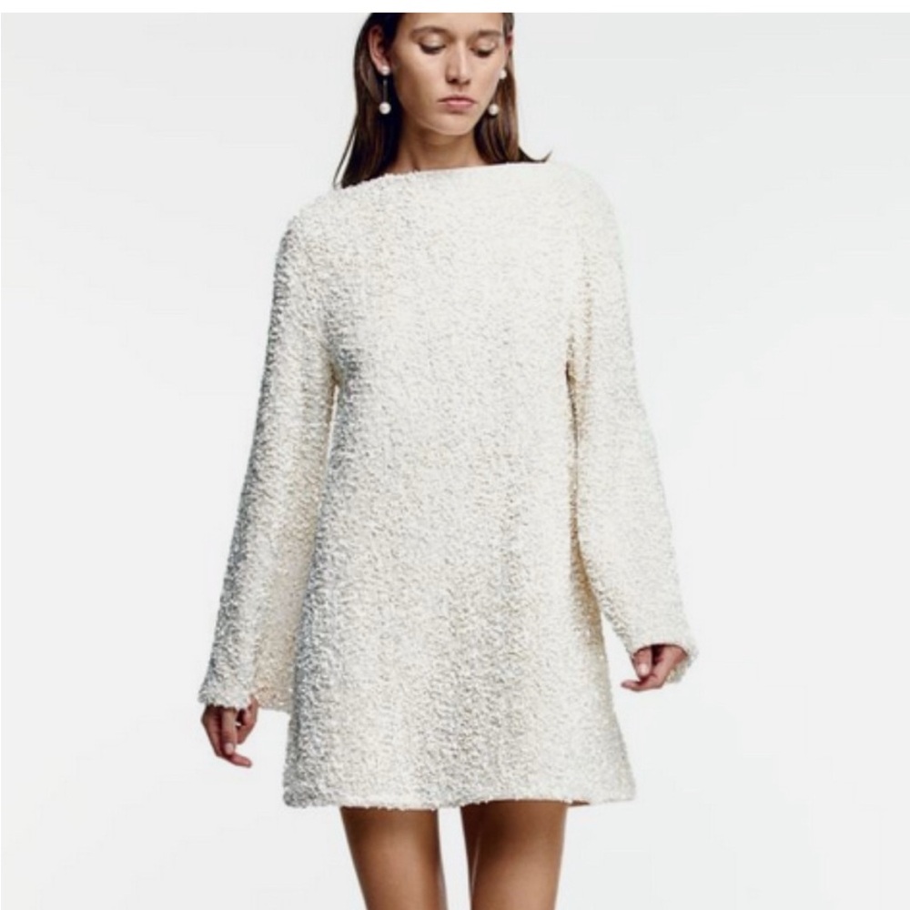 Viral Sold Out H&M White Cream Sequin Bow Dress - Picture 1 of 4